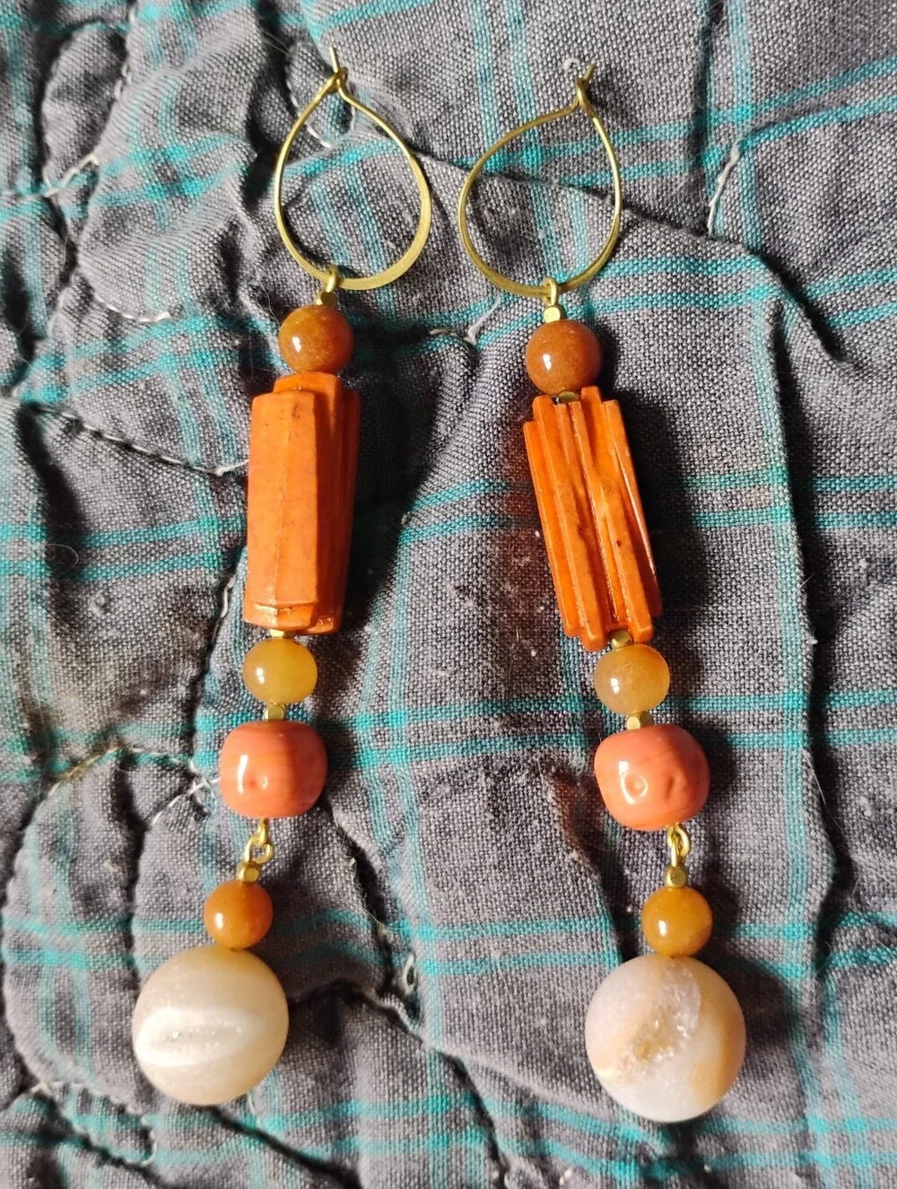 Orange 'Corrugated' Earrings - Handmade